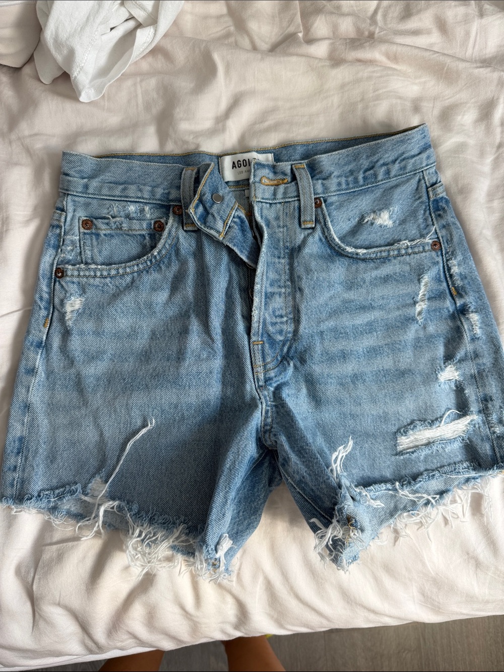 AGOLDE Parker Long Distressed Denim Shorts Size 23